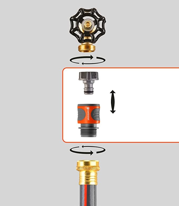 Hose connector quick adapter with threaded male fitting and bayonet-style coupler