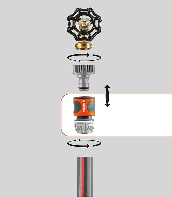 Gardena 19 mm (3/4") hose connector, orange locking ring and gray coupling