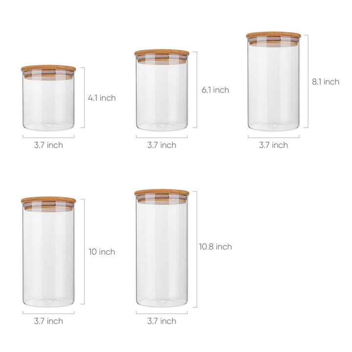 Glass Food Storage Jars with Bamboo Lids (5 piece)