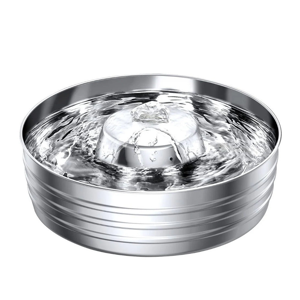 Stainless steel pet water dispenser base with flowing water and central fountain