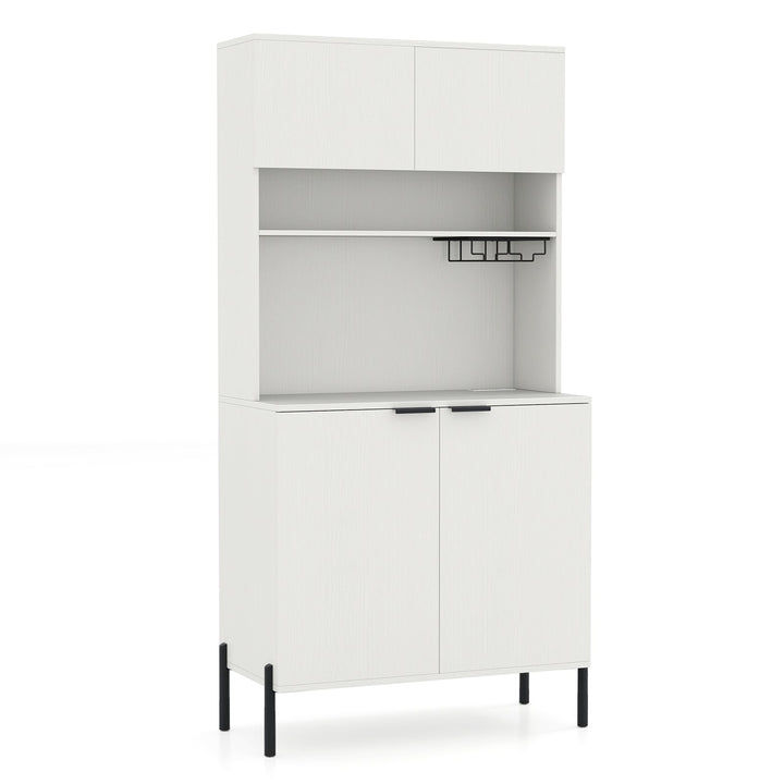 64.5 Inches Tall Kitchen Pantry Cabinet with Charging Station and Wine Glass Rack