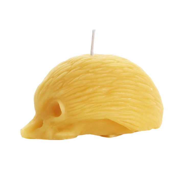 Hedgehog beeswax candle, yellow wax with detailed nose and short wick