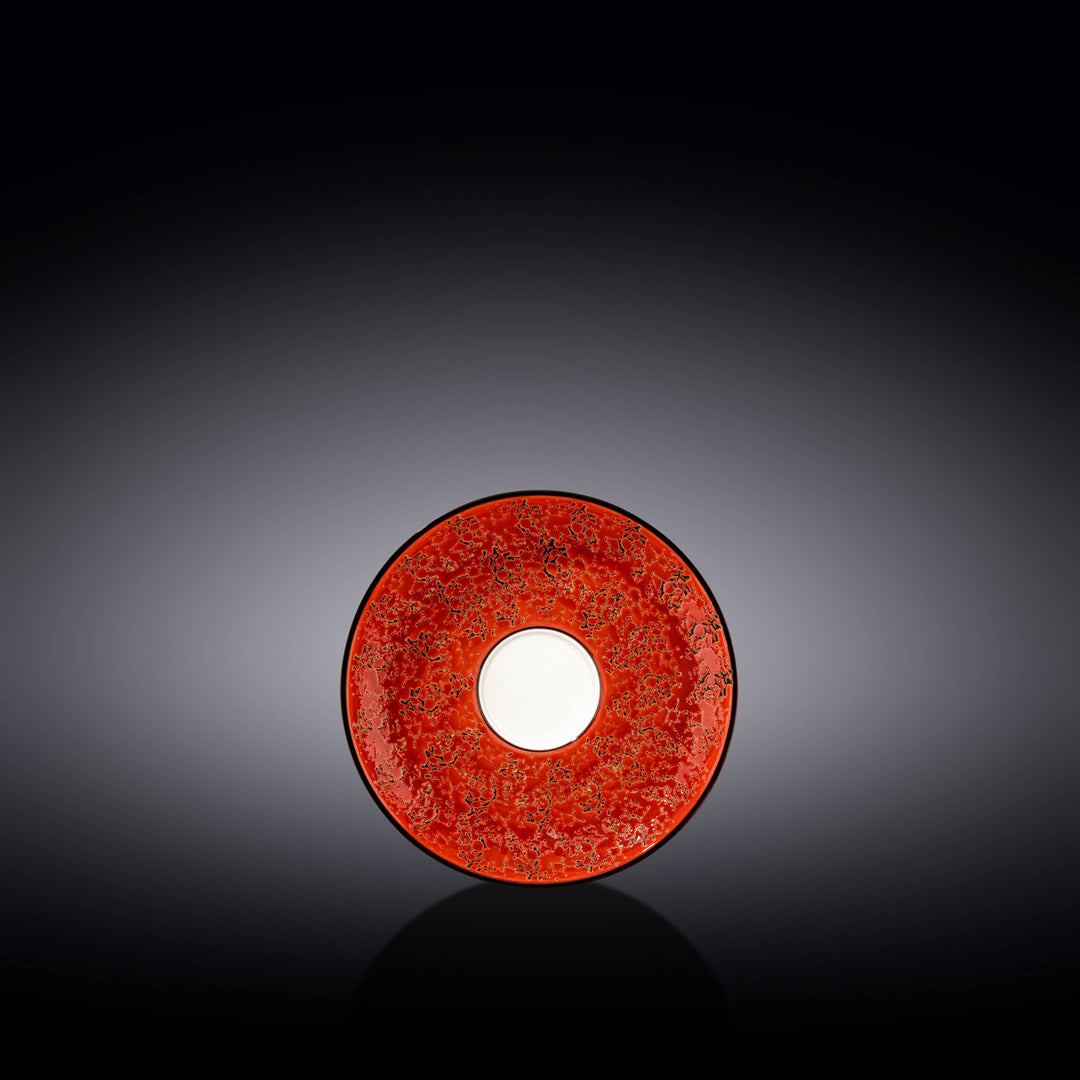 Red speckled porcelain saucer with white round center, 4.5 in (11 cm)