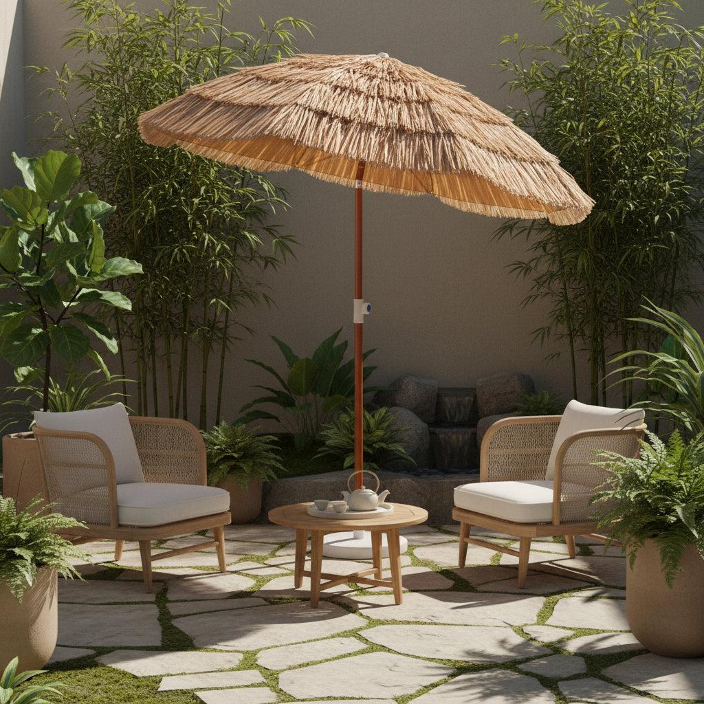 6 Feet Thatched Patio Umbrella with Tilt Design and Carrying Bag