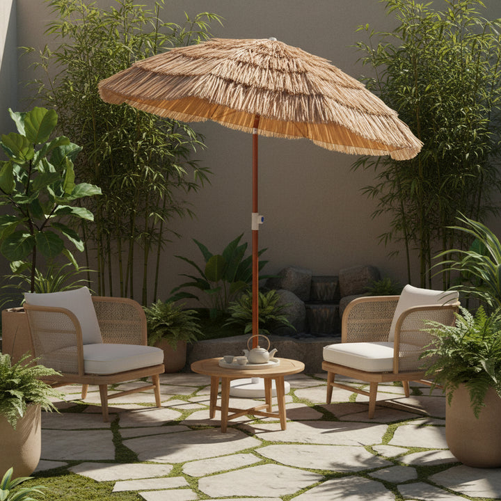 6 Feet Thatched Patio Umbrella with Tilt Design and Carrying Bag