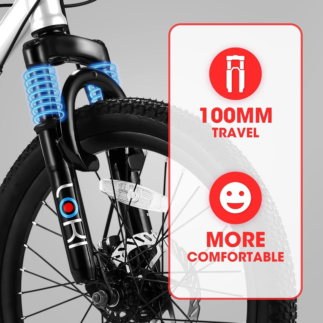 Kids mountain bike front suspension fork with blue springs and front tire