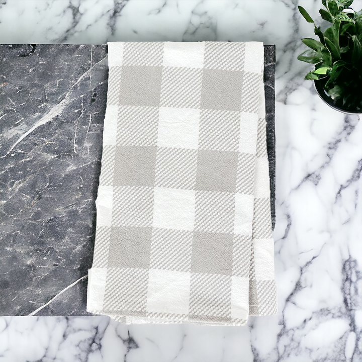 Buffalo Check Tea Hand Towel - Cotton Kitchen Tea Towel, Grey Black White