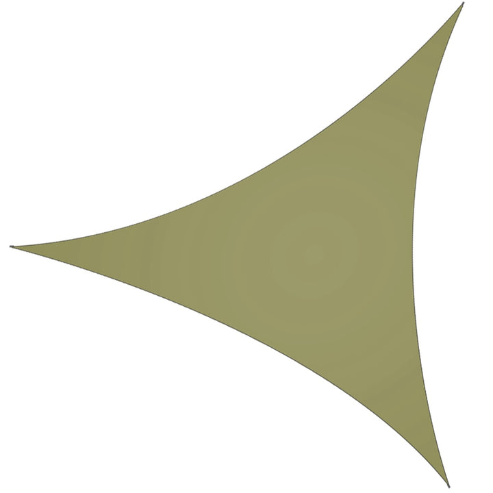 Olive triangular shade sail canopy with peaked ends