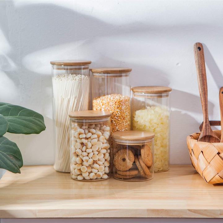 Glass Food Storage Jars with Bamboo Lids (5 piece)