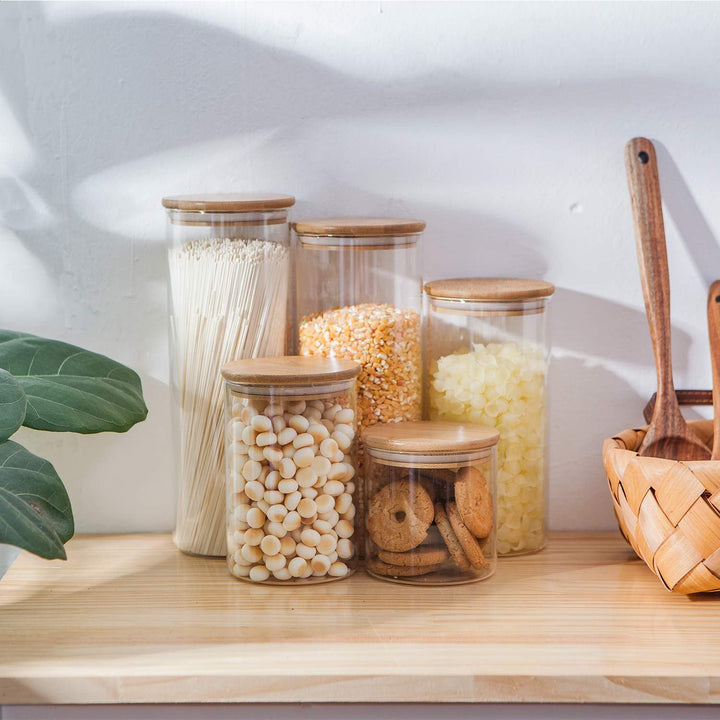 Glass Food Storage Jars with Bamboo Lids (5 piece)