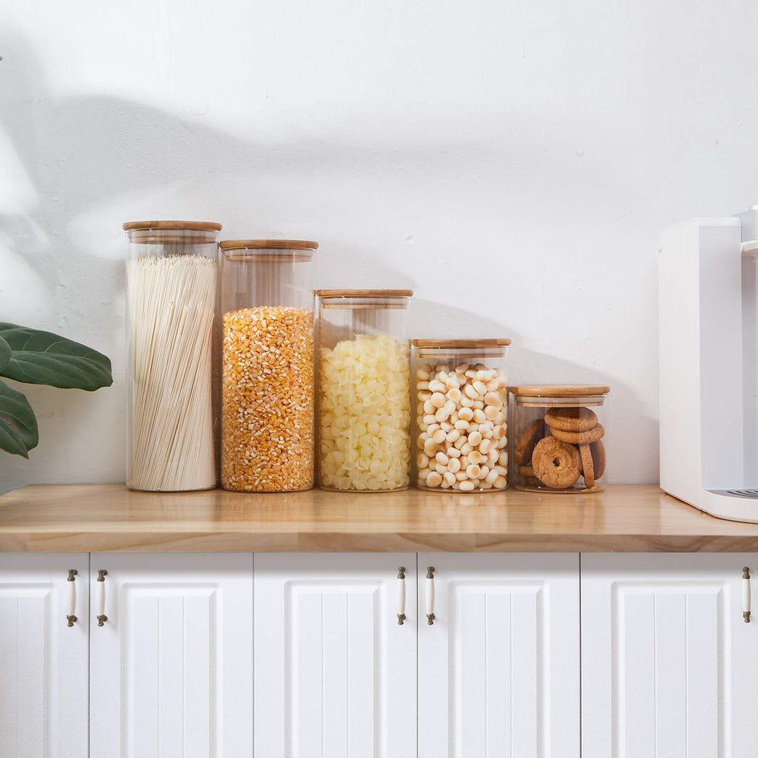 Glass Food Storage Jars with Bamboo Lids (5 piece)