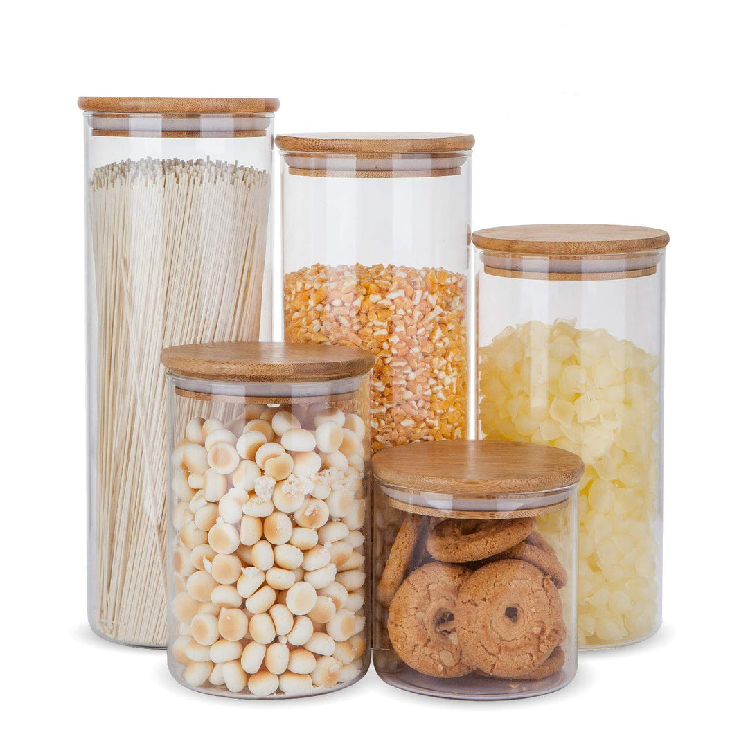 Glass Food Storage Jars with Bamboo Lids (5 piece)