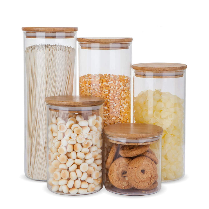 Glass Food Storage Jars with Bamboo Lids (5 piece)