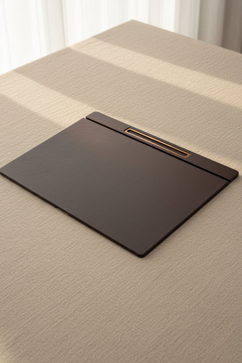 Leather Covered Desk Desk Brown Wood Detail 50x35cm