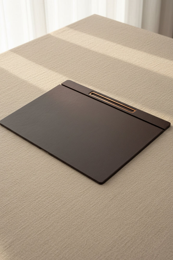 Leather Covered Desk Desk Brown Wood Detail 50x35cm