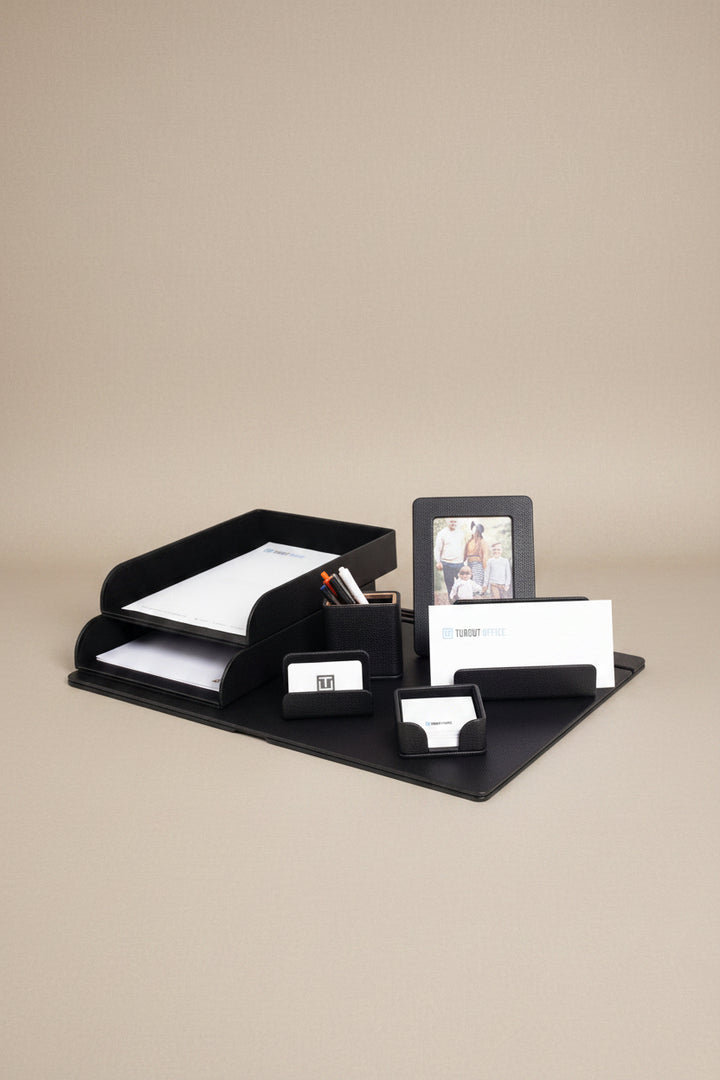 Fox Leather Desk Set Black 8 Pieces