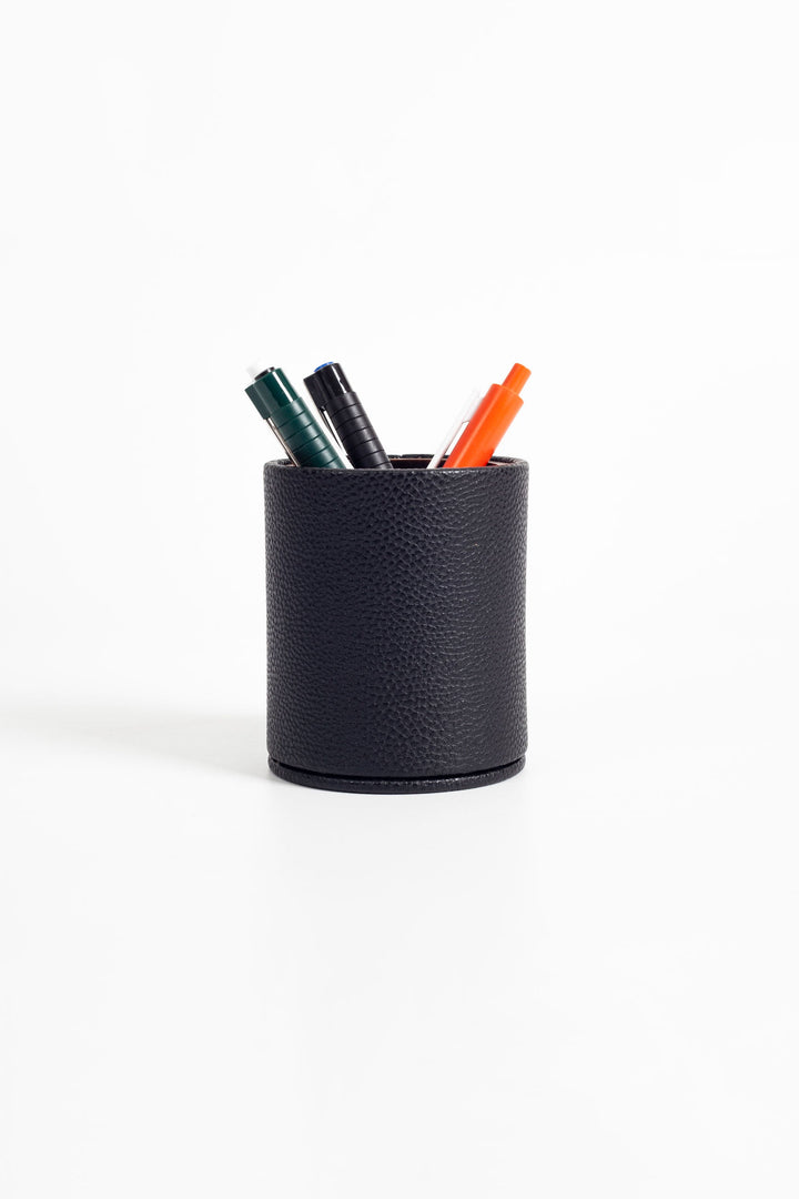 Polo Plus Leather Desktop Set Black 5 Pieces Wooden Detailed