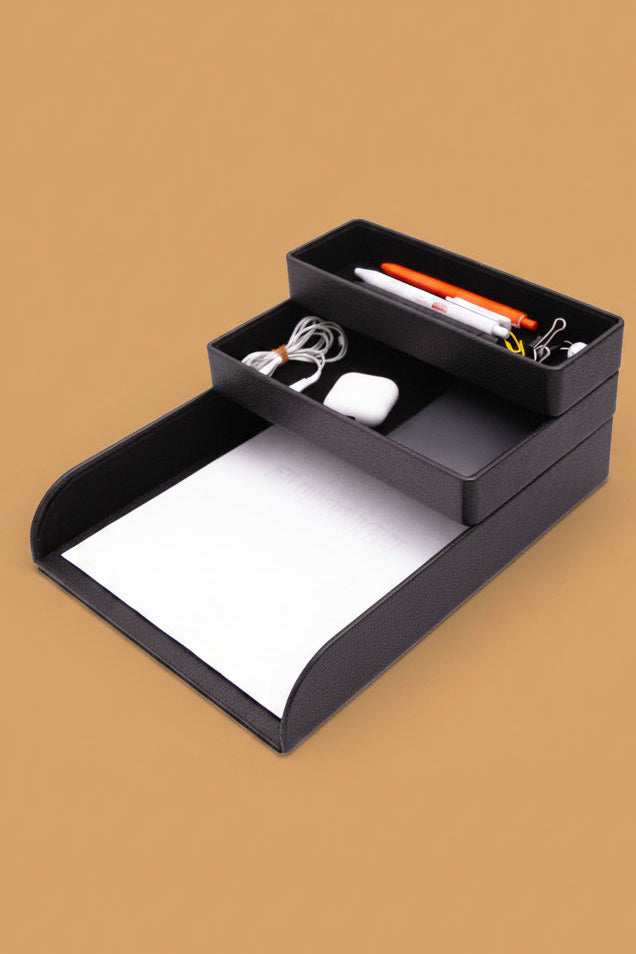 Felix Leather Organizer Set Of Three With Document Shelf Black