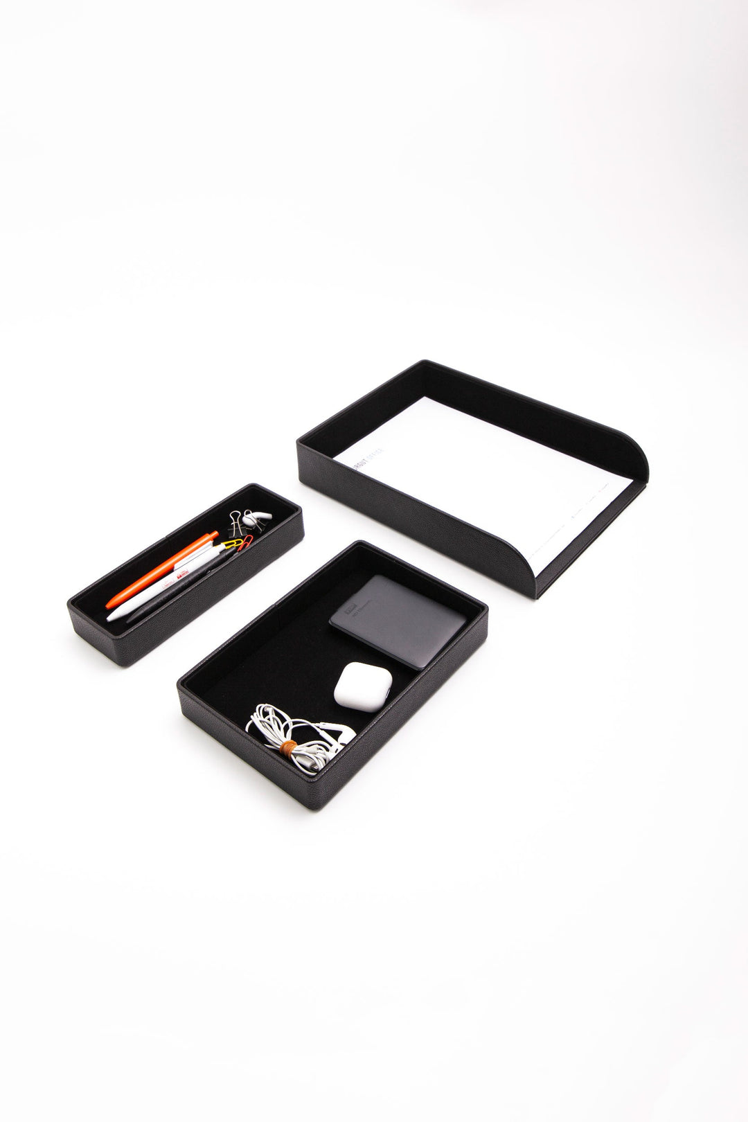Felix Leather Organizer Set Of Three With Document Shelf Black
