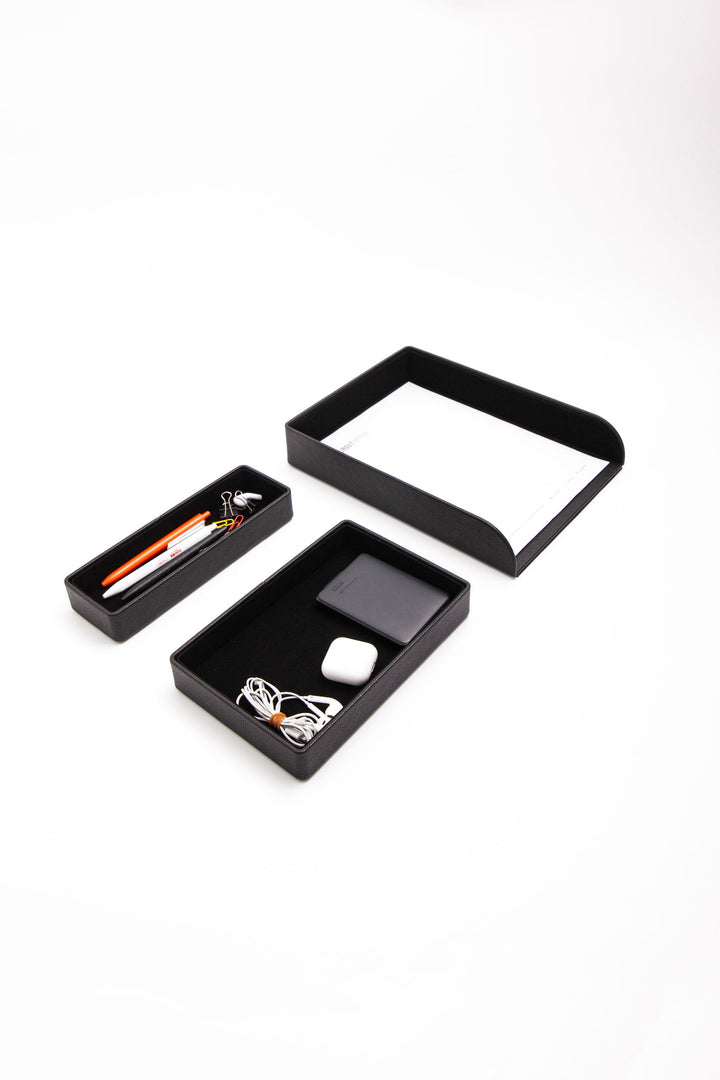 Felix Leather Organizer Set Of Three With Document Shelf Black