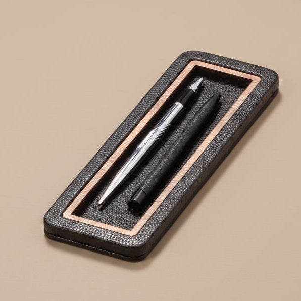 Desktop Leather Wood Detailed Horizontal Pen Holder