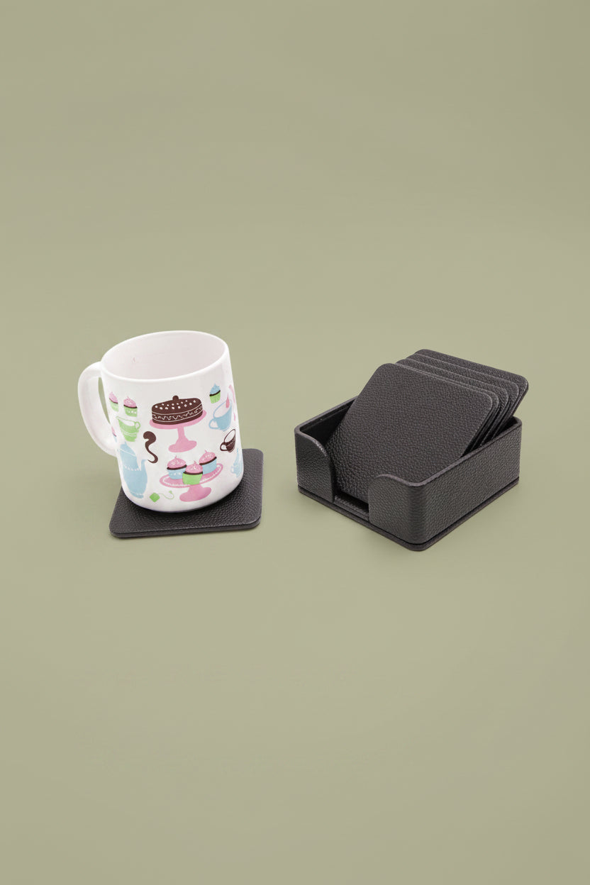 Leather Coaster Set Black