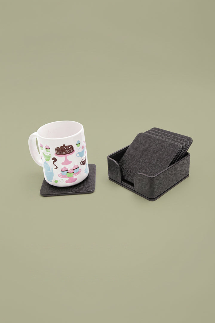 Leather Coaster Set Black
