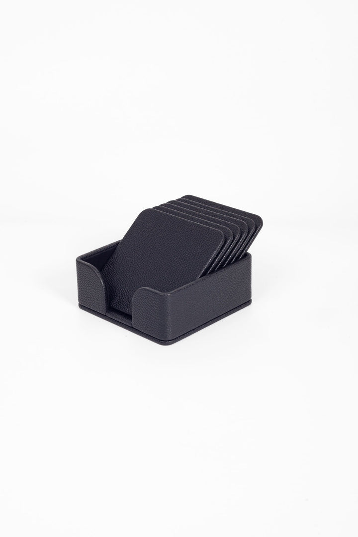 Leather Coaster Set Black