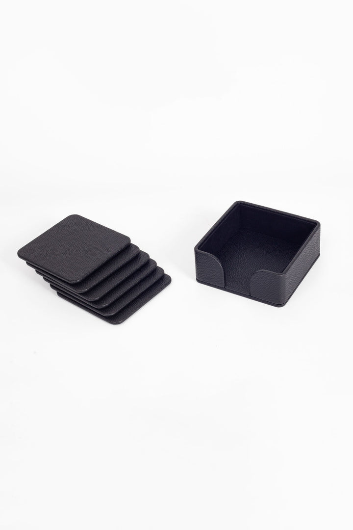 Leather Coaster Set Black