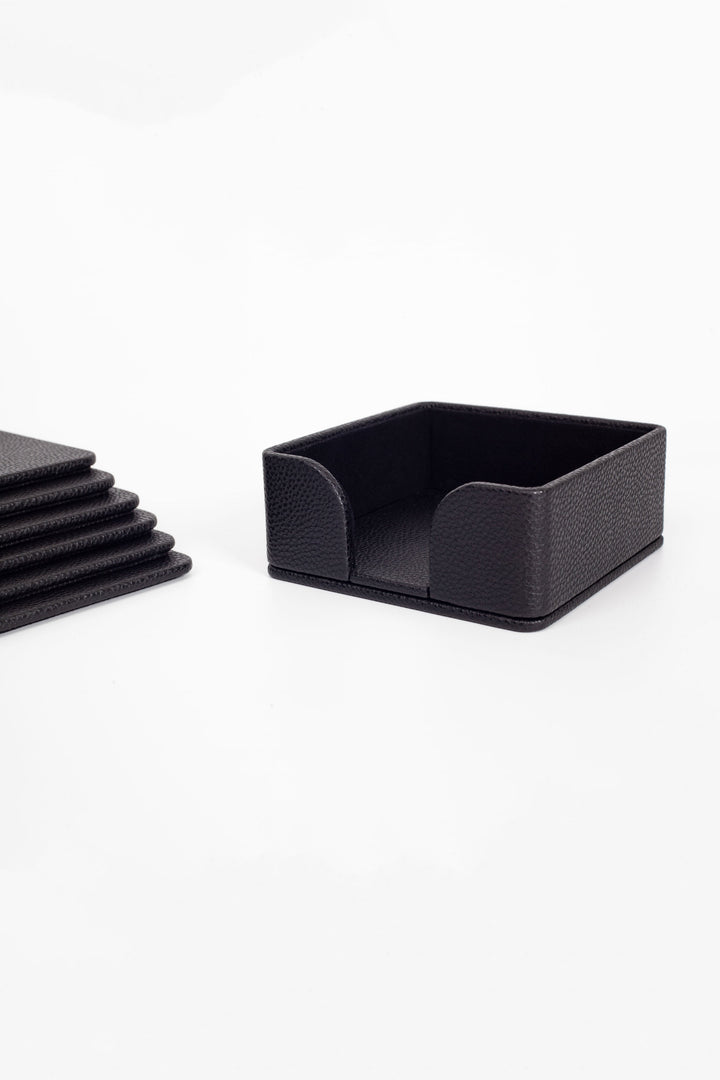 Leather Coaster Set Black