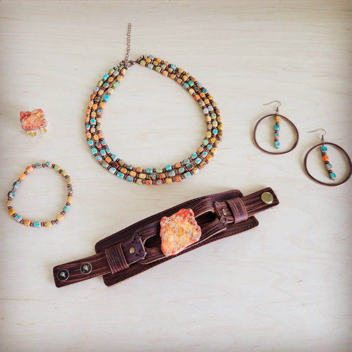 Beaded stretch bracelet set with long strand and small bracelet, multicolor beads