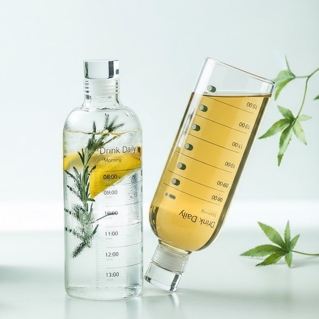 750ml Large Capacity Glass Water Bottle With Time Marker Cover For Water Drink Transparent Milk Juice Simple Cup Birthday Gift Sport Grey Glass Bottle Glass Bottle with Hourly Time Marker Leak Proof Reusable Water Bottle