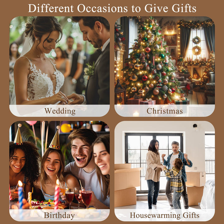 Crystal tree gift occasions collage with four lifestyle scene tiles