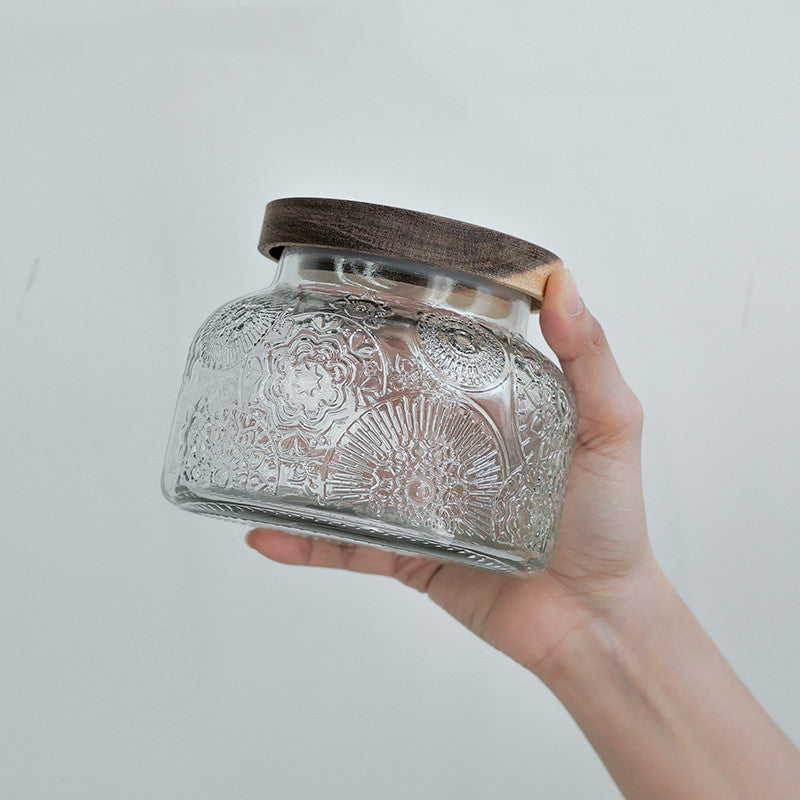 Begonia Relief Glass Jar – Bamboo or Acacia Lid