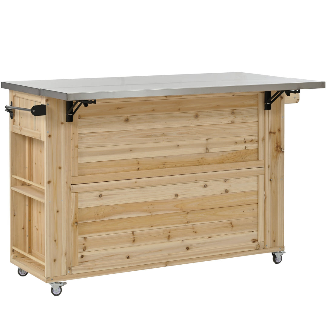 Fir Wood Kitchen Island with Stainless Steel Top