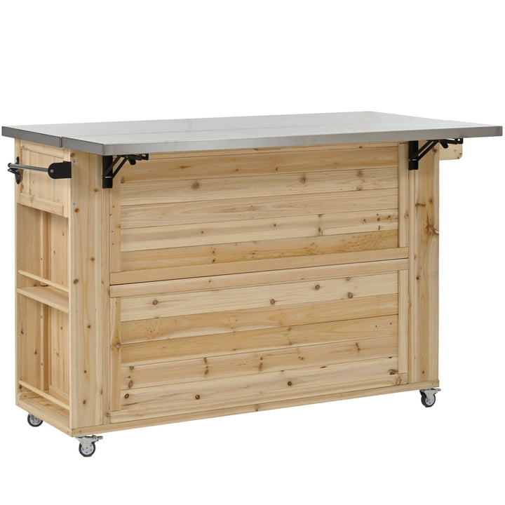Fir Wood Kitchen Island with Stainless Steel Top