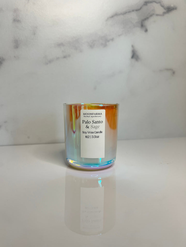 Palo Santo &amp; Sage soy wax candle, 3.5 oz, clear glass with gold rim