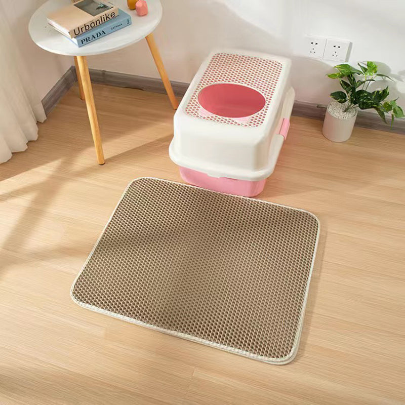 Beige EVA pet cat litter pad mat with honeycomb texture and white border