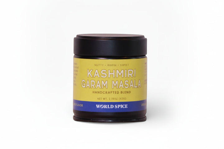 Jar of Kashmiri garam masala spice blend with black lid