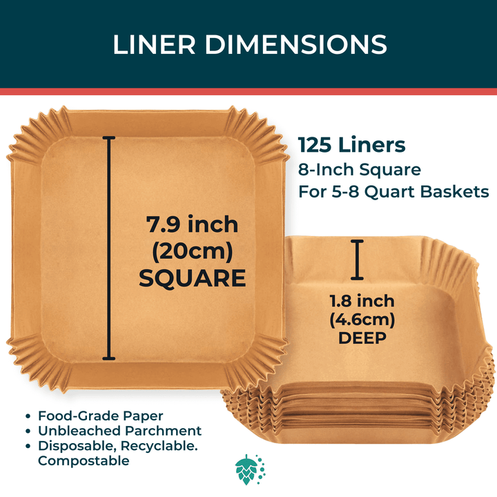Air Fryer Parchment Liners — Square, Pack of 125