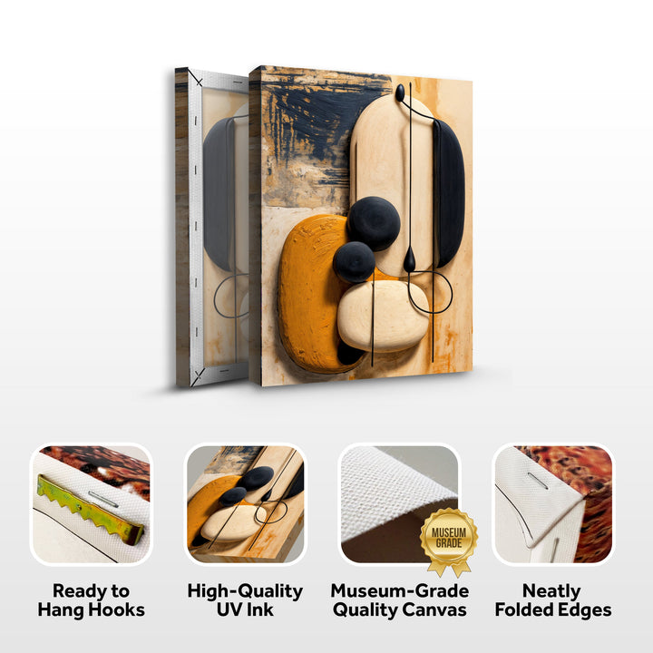 Abstract wall art canvas in packaging with ready-to-hang hooks and folded edges icons