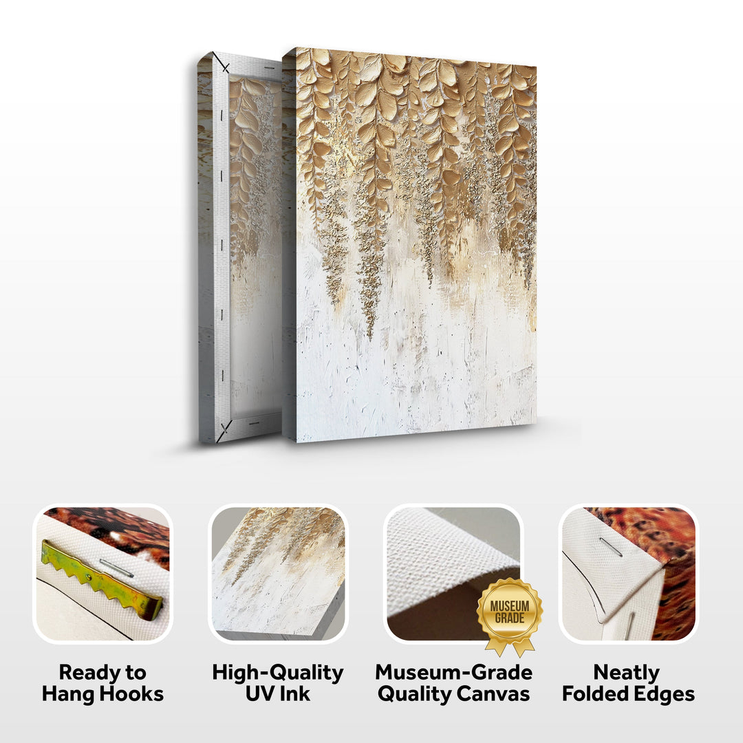 Folded gold and cream wisteria wall art canvas with textured petal finish