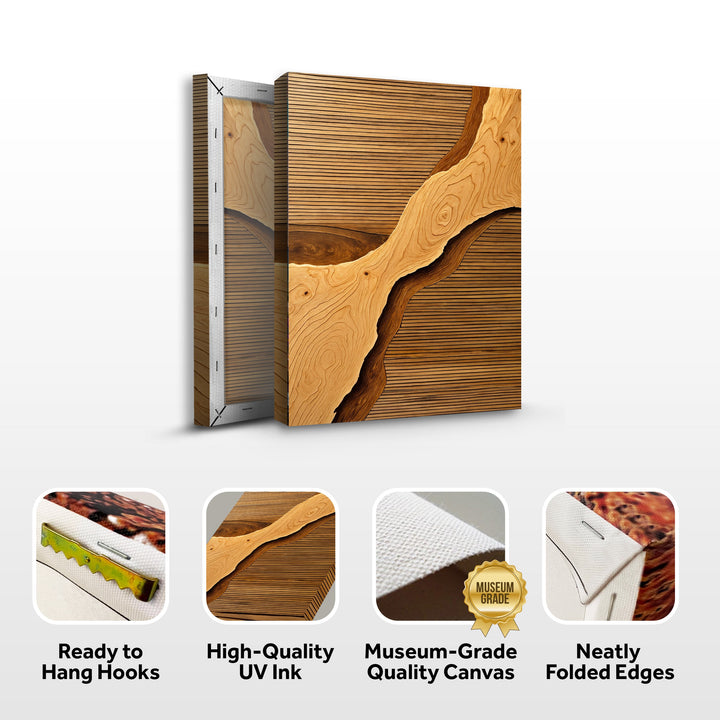 Wood rift wall art packaged with hanging hooks and canvas finishing details