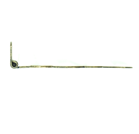 Bronze decorative strap hinge side profile with hinge pin and curled end