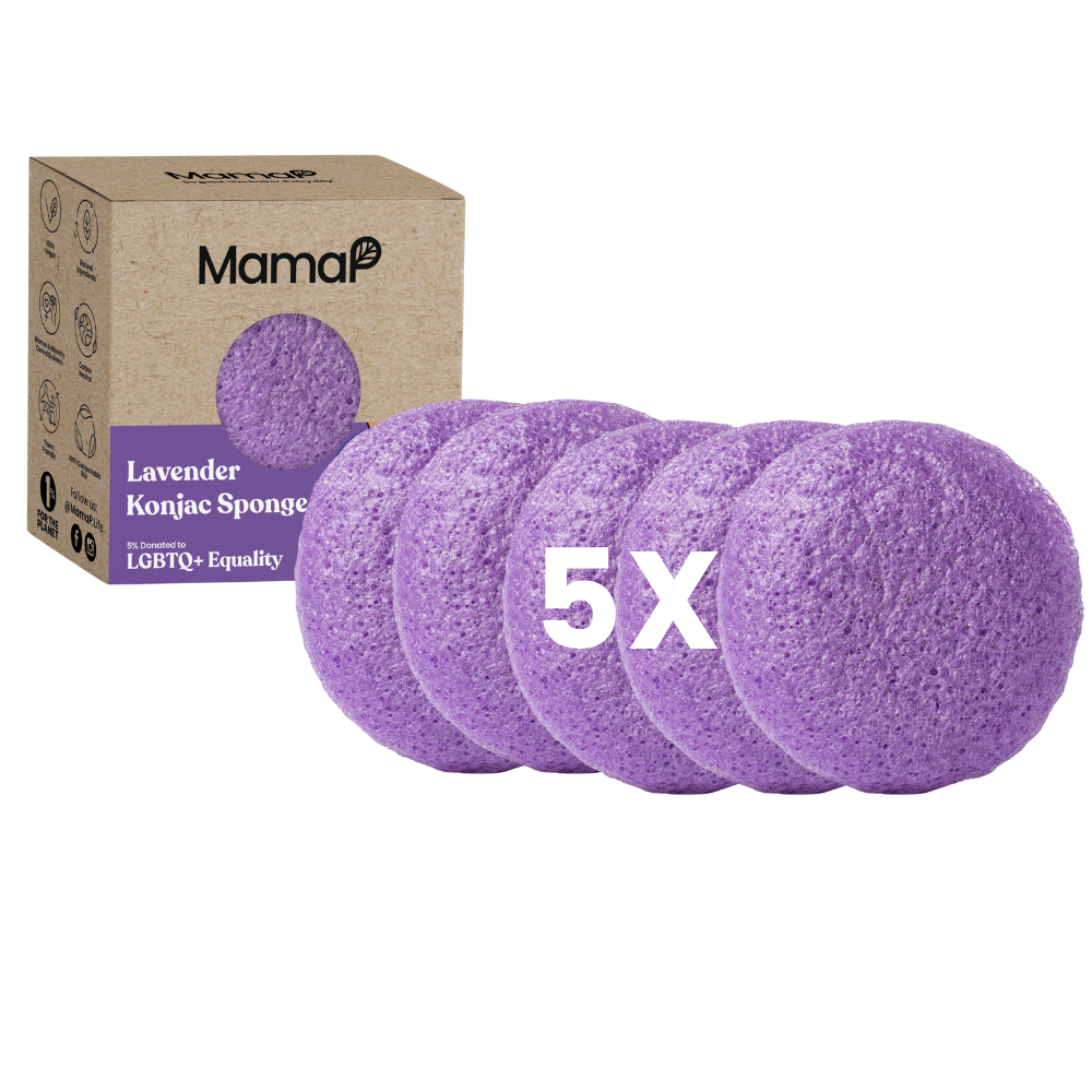Lavender konjac facial cleansing sponges, 5-pack, purple round discs
