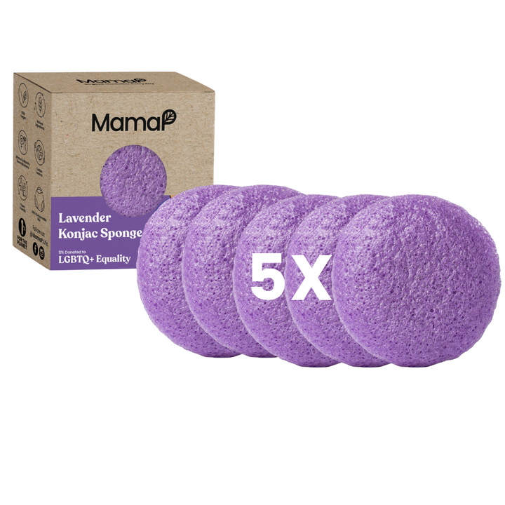Lavender konjac facial cleansing sponges, 5-pack, purple round discs