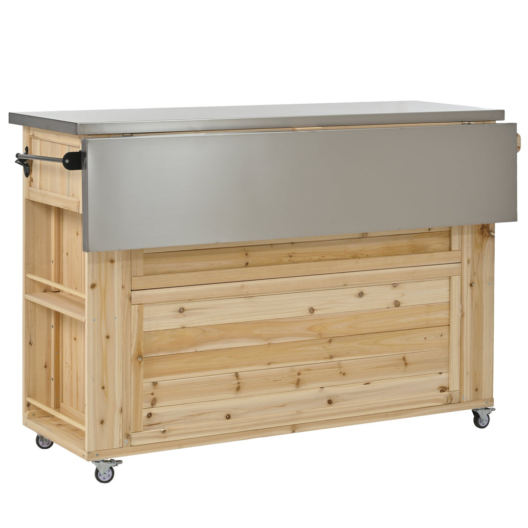 Fir Wood Kitchen Island with Stainless Steel Top