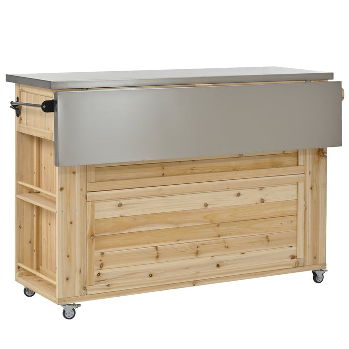 Fir Wood Kitchen Island with Stainless Steel Top