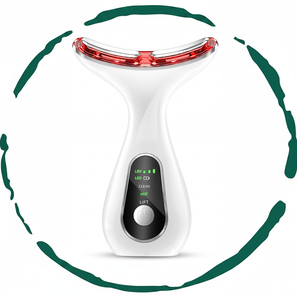 White face and neck LED sculpting device with red light bar and control display