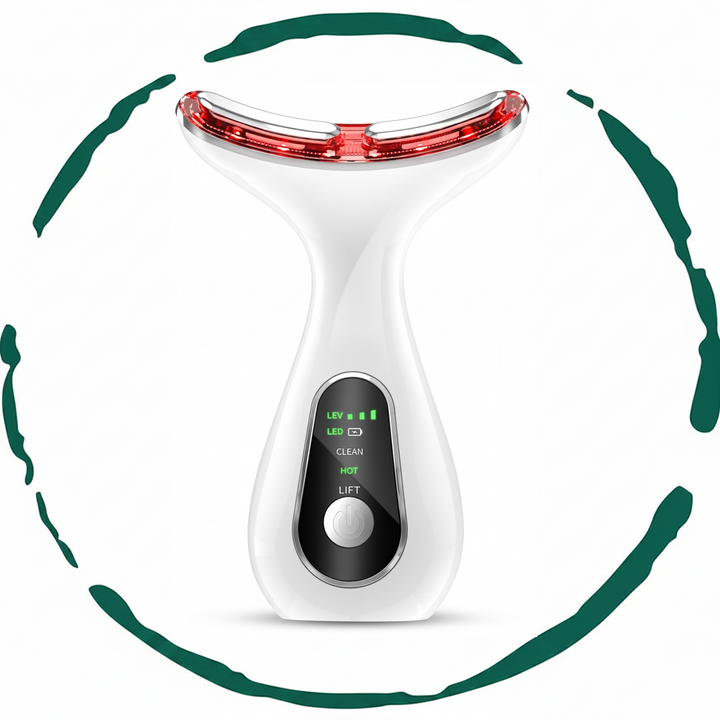 White face and neck LED sculpting device with red light bar and control display